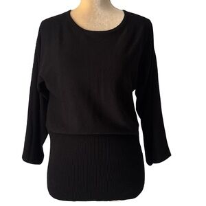 Cable & Gauge Womens Pullover Sweater Black Round Neck Knit Top M 1/2 Sleeves